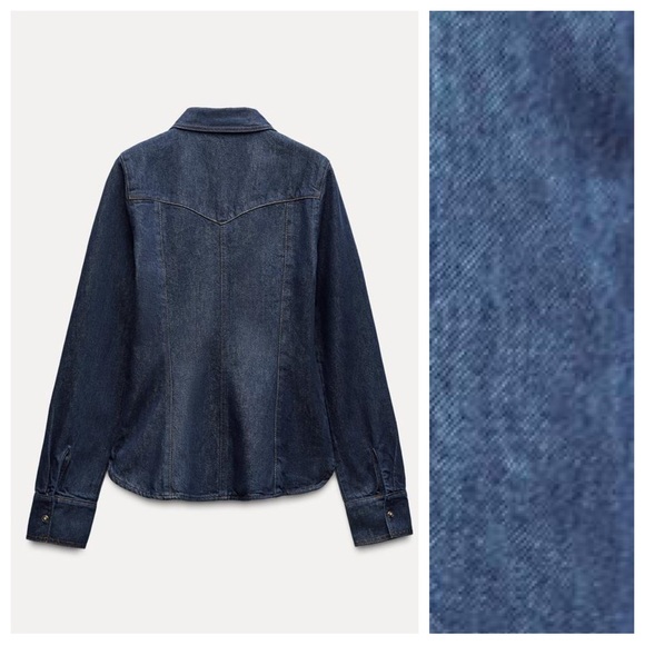 NWT. Zara TRF Dark indigo Lapel Denim Collar Shirt. Size XS. - Picture 7 of 11